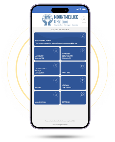 a graphic of a smartphone showing the mountmellick app